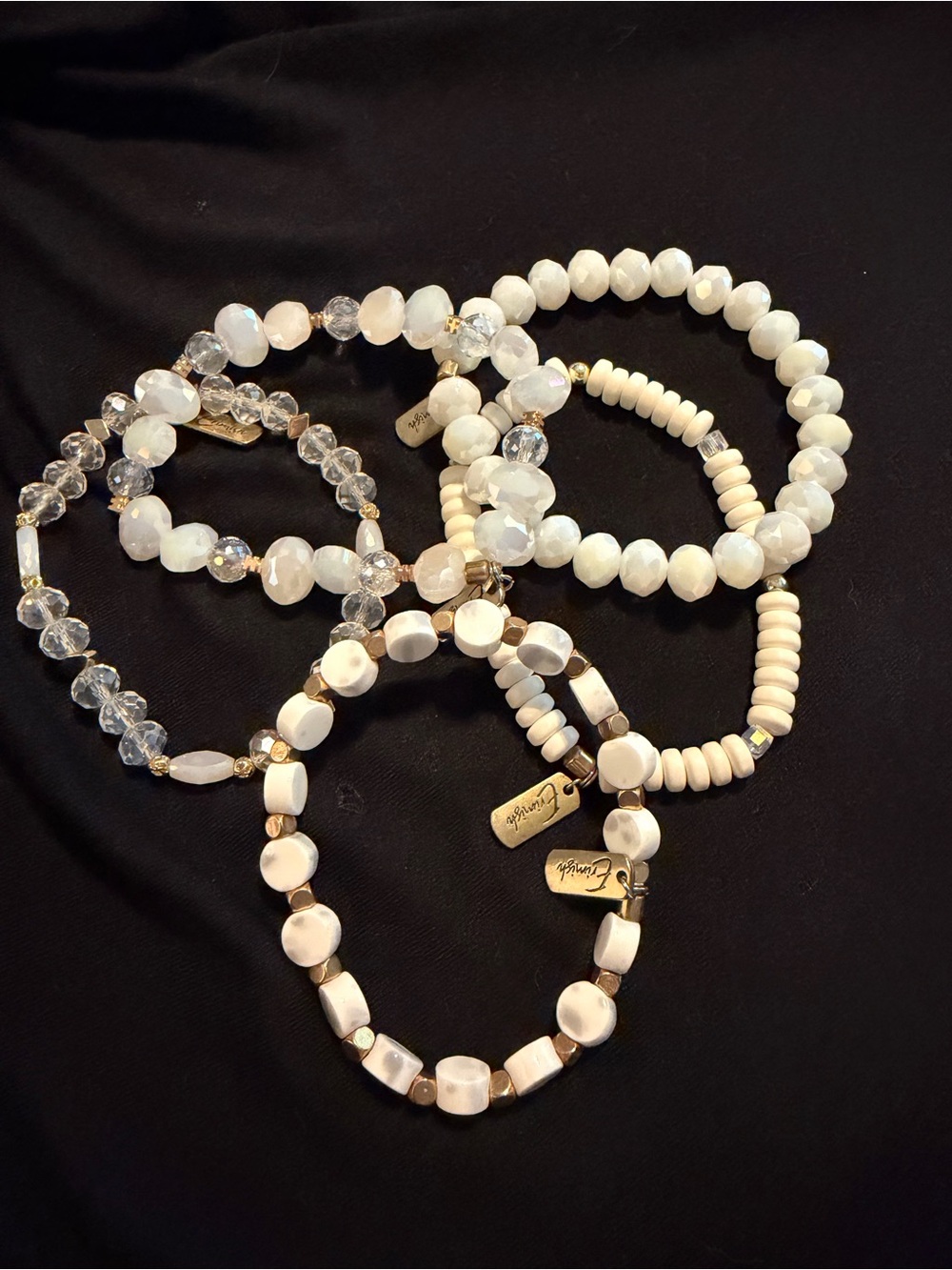 Ermish Extended Size Stackable White Beaded Stretch Bracelet Set